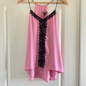Express Pink Chemise with Black Lace Detail